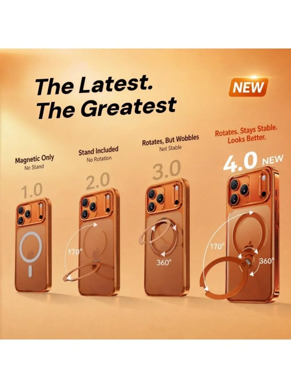 Glossy Orange 360° Spin Magnetic Stand Case for iPhone 17 Pro Max - Stylish